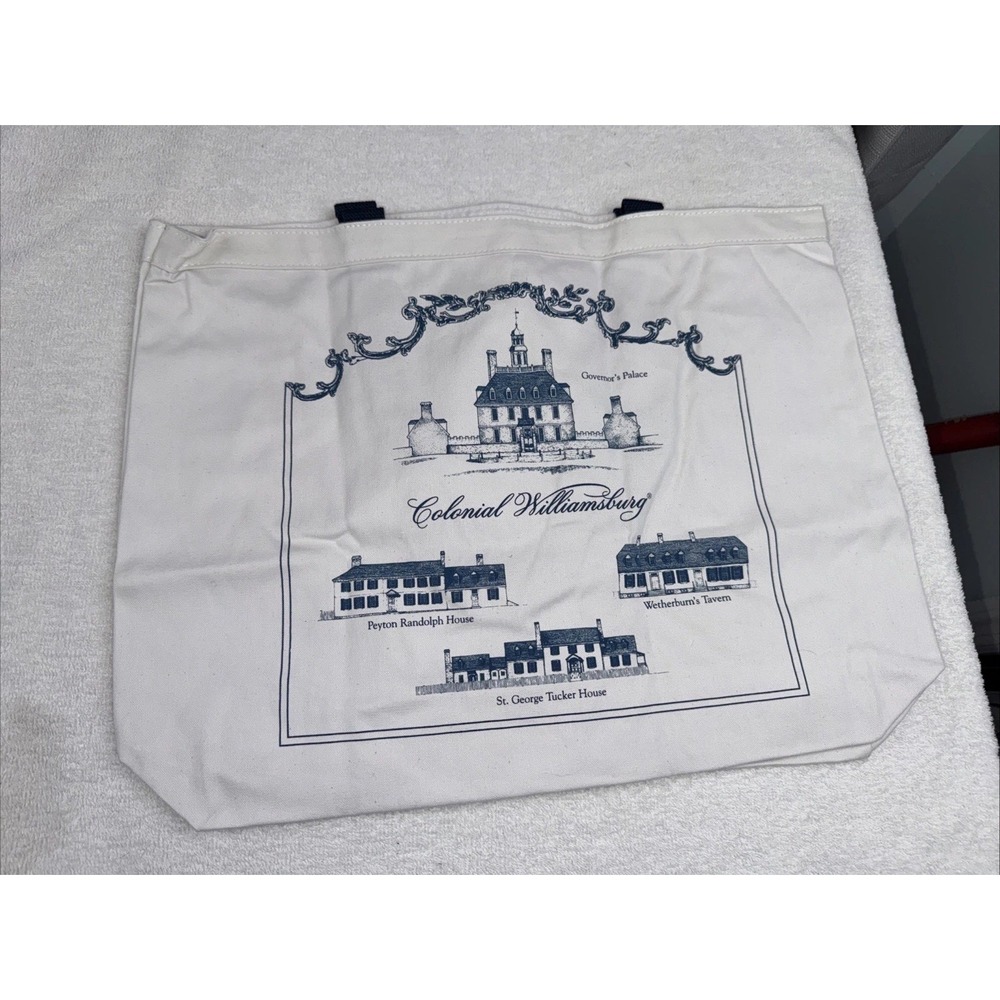 Colonial Williamsburg White & Blue Canvas Tote Bag Capital, Governor's Palace Et